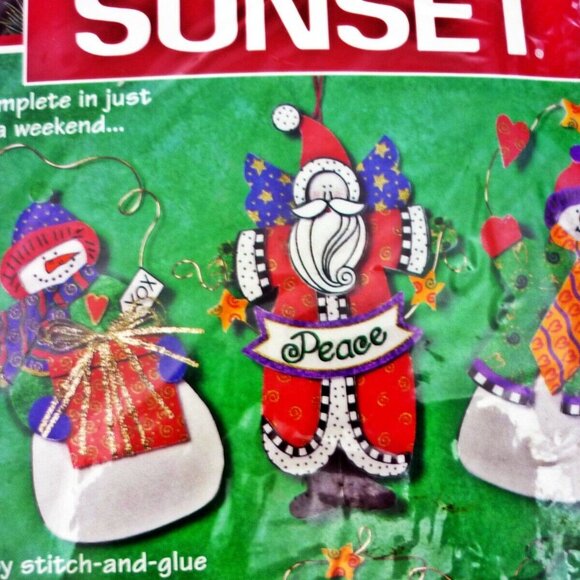 Sunset Christmas Ornament Sewing Kit Fanciful Friends Santa Snowman 18125 - Picture 2 of 6